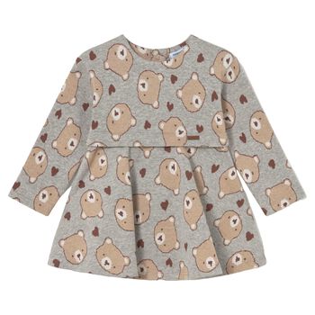 Younger Girls Grey & Beige Teddy Bear Dress