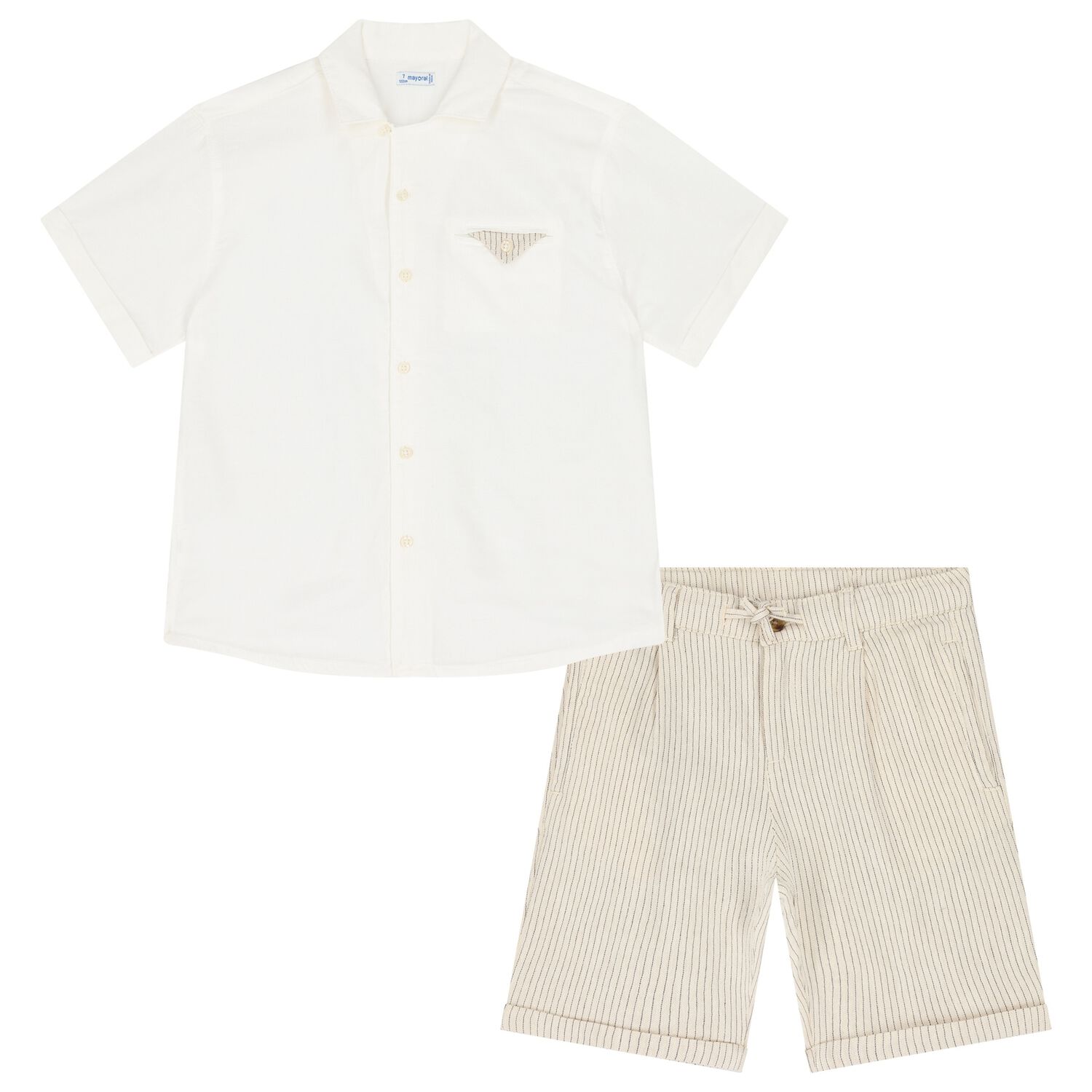 Boys White & Beige Shorts Set, 1, hi-res image number null