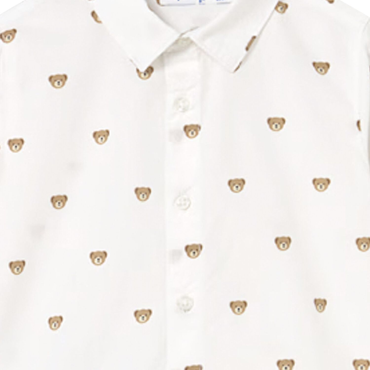 Younger Boys White & Beige Teddy Bear Shirt, 1, hi-res