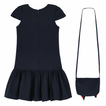 Girls Navy Blue Dress & Bag Set