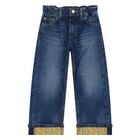 بنطلون جينز دينيم بنات بالشعار باللون الازرق, 1, hi-res