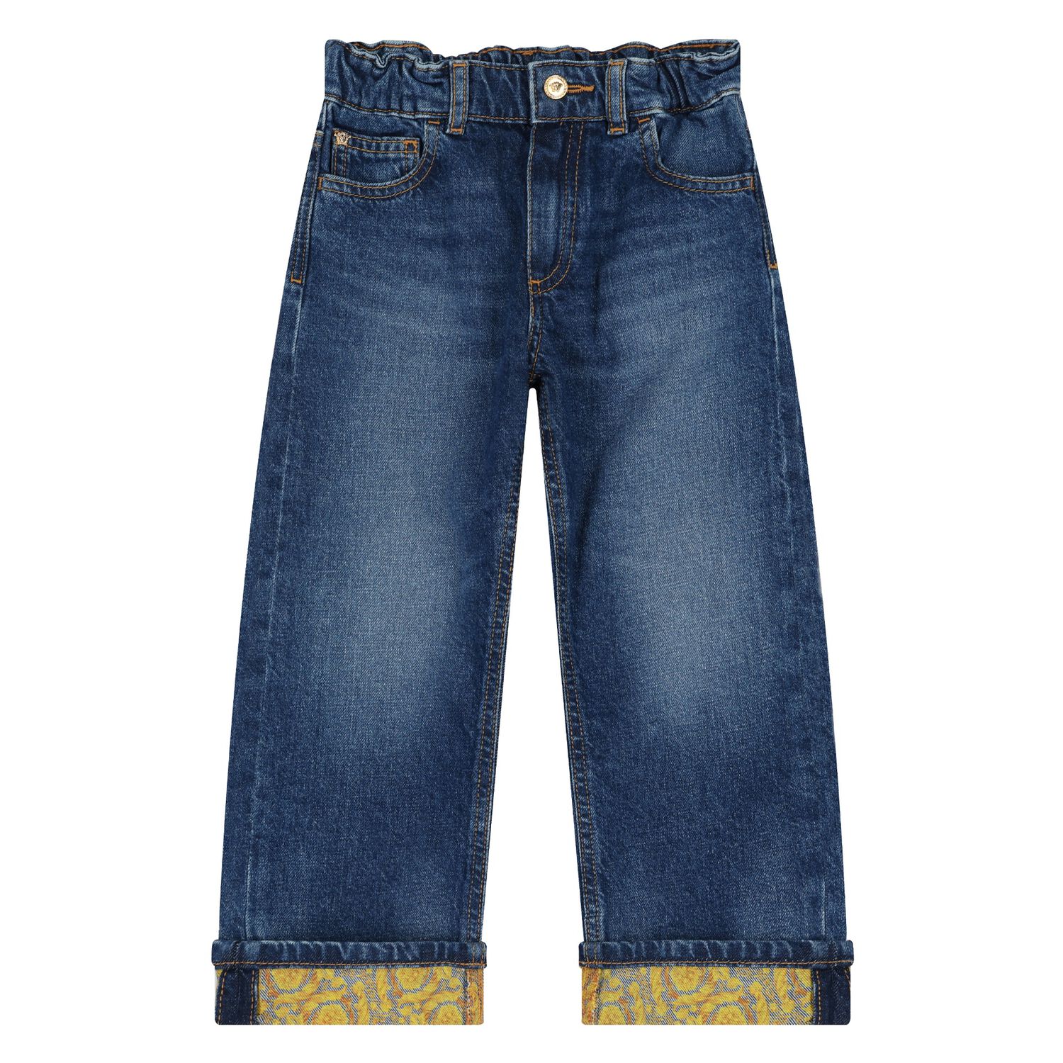 بنطلون جينز دينيم بنات بالشعار باللون الازرق, 1, hi-res