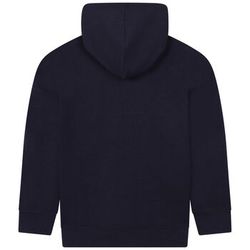 Boys Navy Blue Logo Hooded Zip Up Top