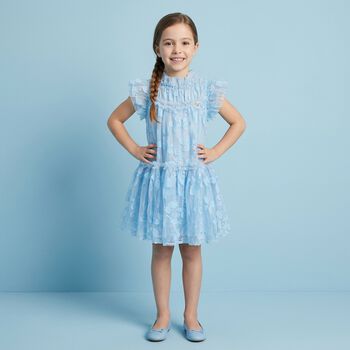 Girls Blue Embellished Tulle Dress