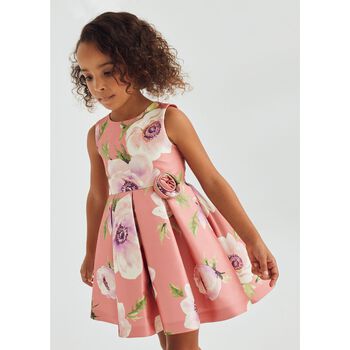 Girls Pink Floral Satin Dress