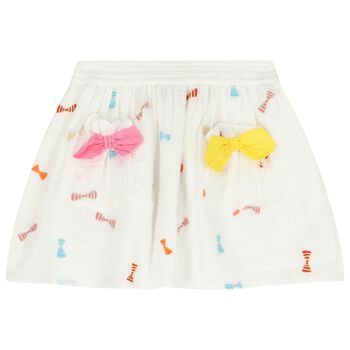 Girls Ivory Embroidered Bow Skirt