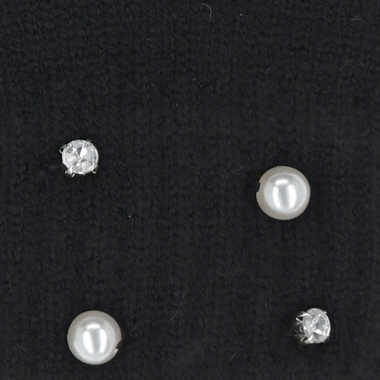 Girls Black Embellished Knitted Gloves, 2, hi-res