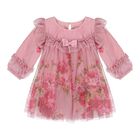 Baby Girls Pink Floral Ruffled Tulle Dress, 1, hi-res