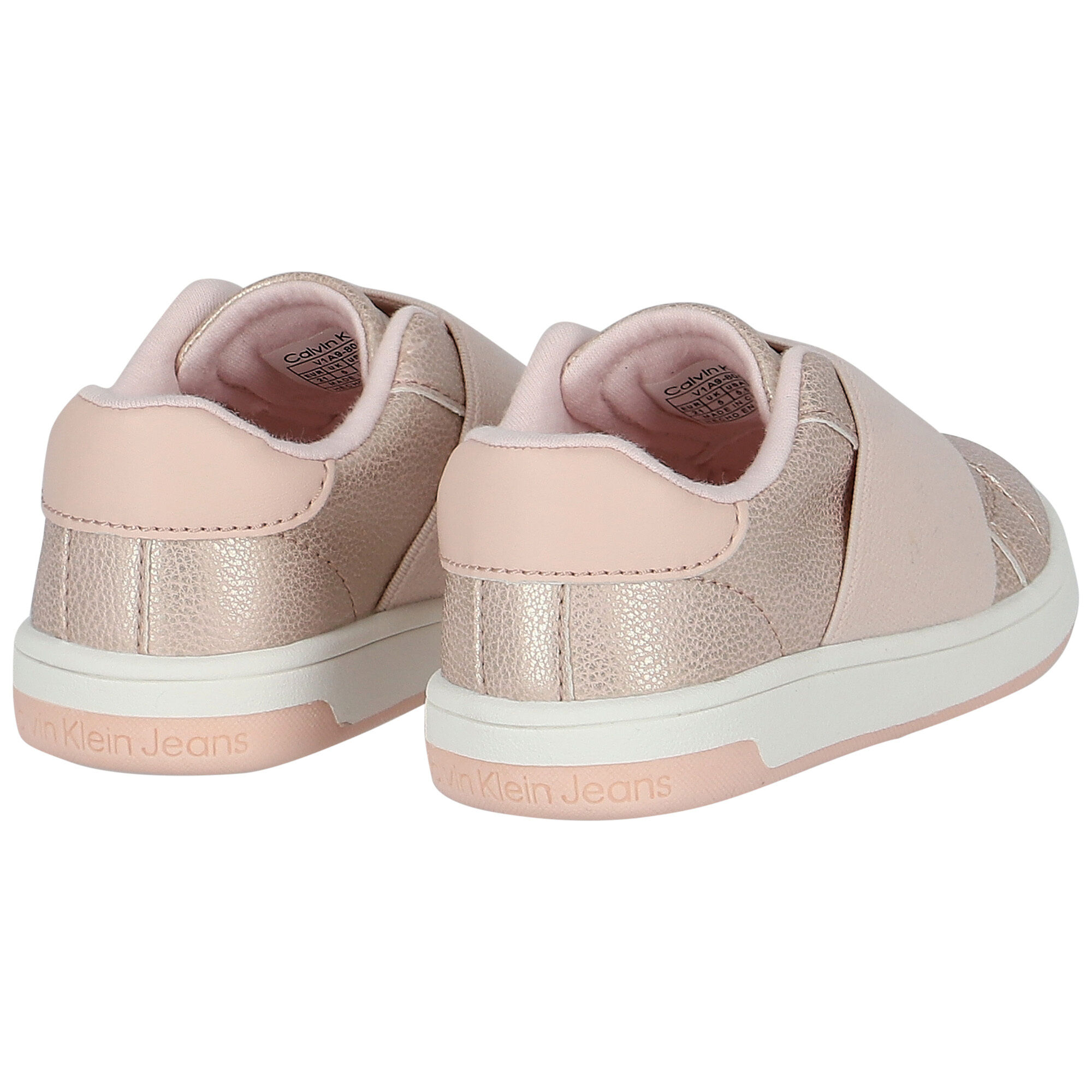 Calvin Klein Girls Rose Gold Pink Logo Trainers Junior Couture
