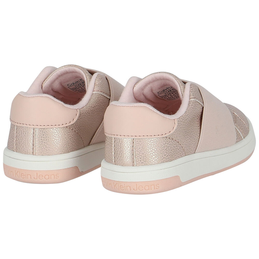 Calvin Klein Girls Rose Gold u0026 Pink Logo Trainers | Junior Couture