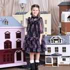 Girls Navy Blue & Pink Floral Tulle Myrtisa Dress, 2, hi-res