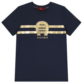Aigner تيشيرت أولاد بالشعار باللون الكحلي, 2 تيشيرت أولاد بالشعار باللون الكحلي