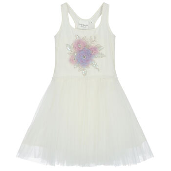 Girls White Embellished Tulle Dress