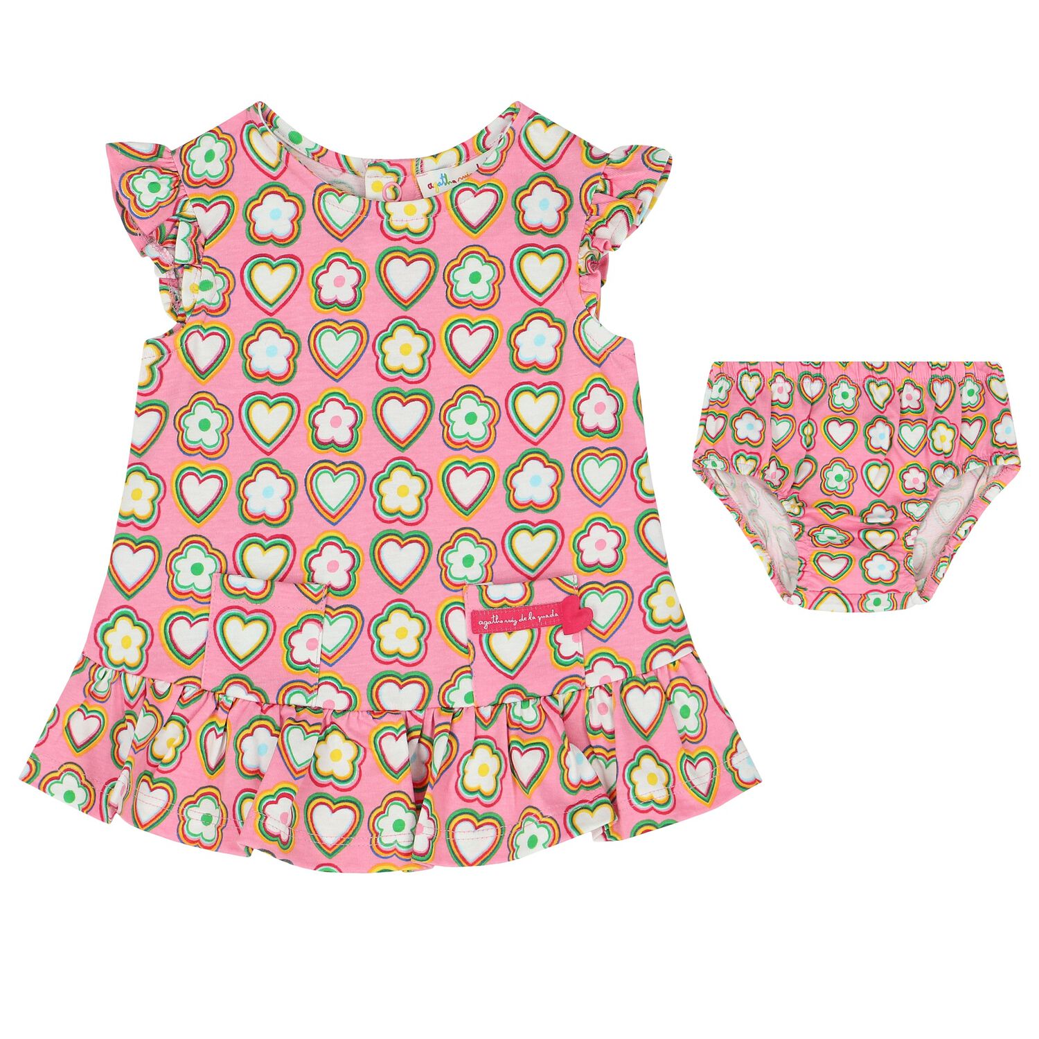 Girls Pink Flowers Dress Set, 1, hi-res