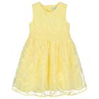 Girls Yellow Cut-Out flowers Dress, 1, hi-res