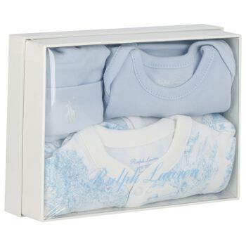 Baby Boys Ivory & Blue Babygrow Gift Set