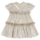 Younger Girls Beige & Gold Logo Ruffled Dress, 1, hi-res