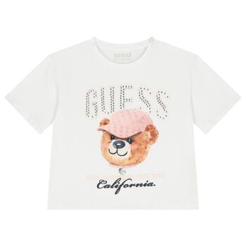 Girls White Teddy Bear Logo T-Shirt