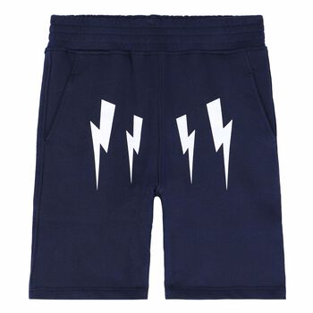 Boys Navy Blue Thunderbolt Bermuda Fleece Shorts