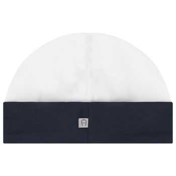 Baby Boys White & Navy Blue Logo Hat