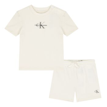 Ivory Cotton Logo Younger Shorts Set