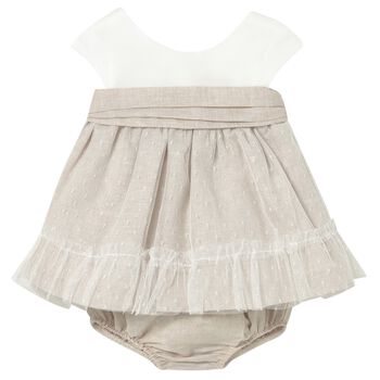 Baby Girls Ivory & Beige Dress Set