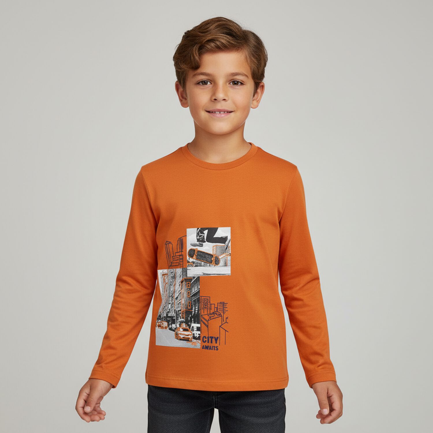 Boys Orange Long Sleeve Top, 1, hi-res image number null