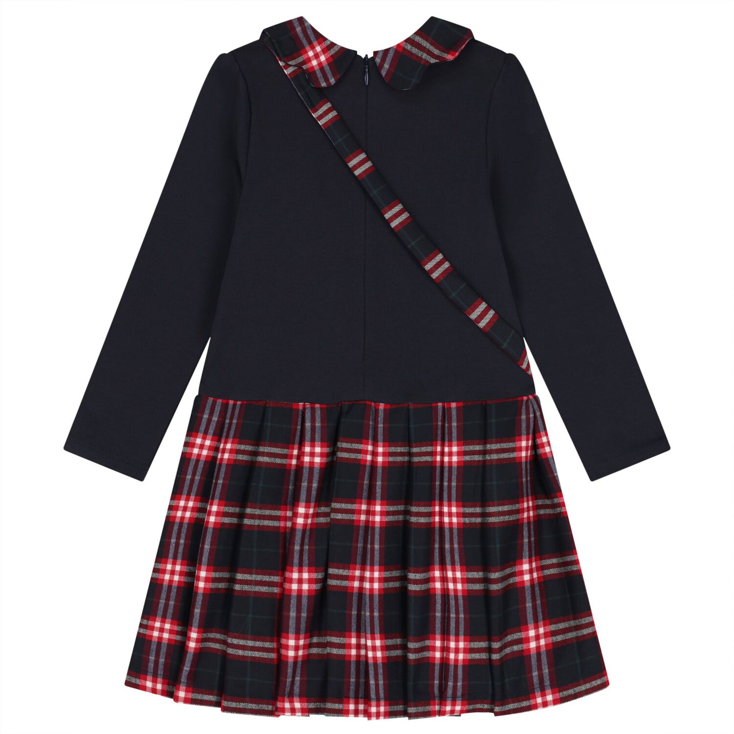Girls Navy Blue Tartan Dress Set, 1, hi-res