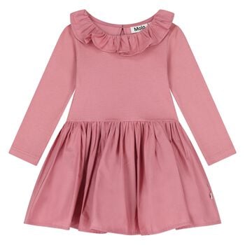 Younger Girls Pink Ruffled Long Sleeve Dress