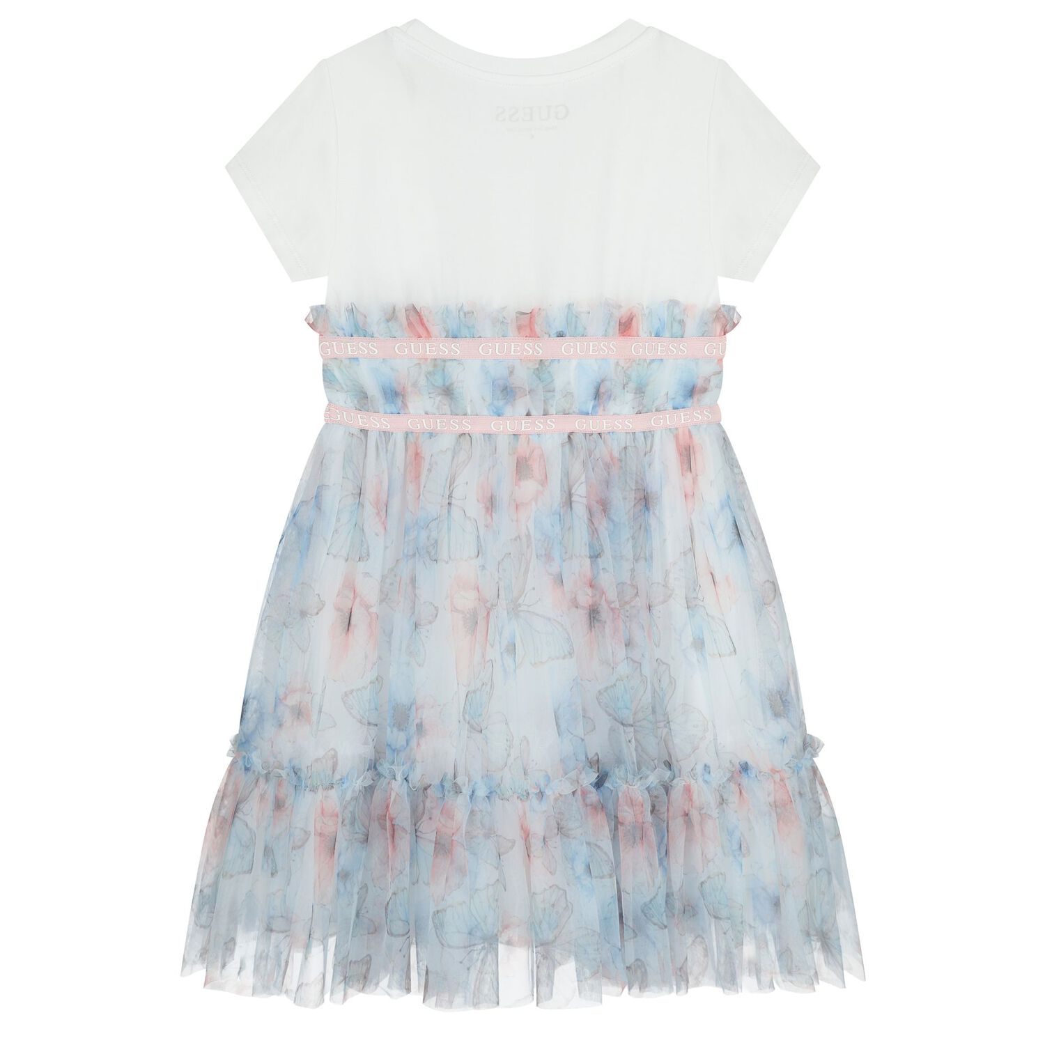 Girls White & Blue Butterfly Dress, 1, hi-res