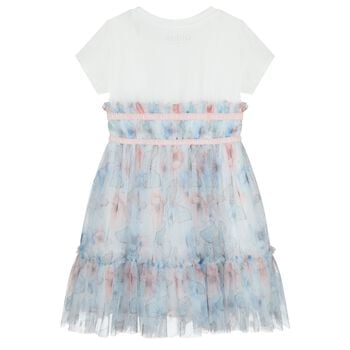 Girls White & Blue Butterfly Dress