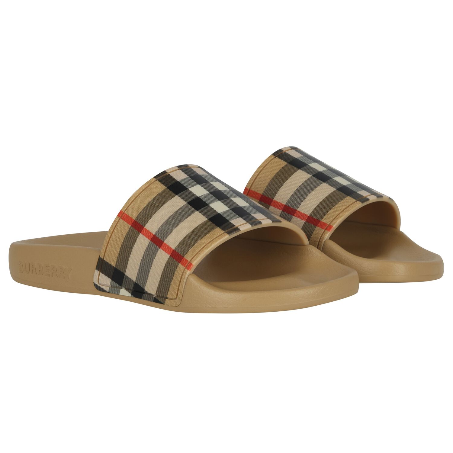 Beige Burberry Check Sliders, 1, hi-res