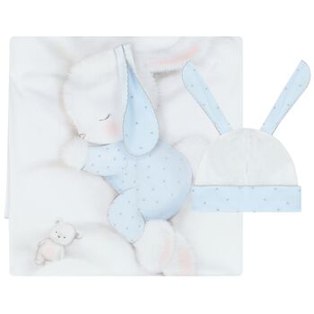 Baby Boys White & Blue Bunny Blanket Set