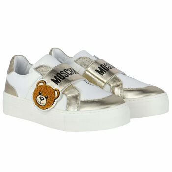 White & Gold Logo Trainers