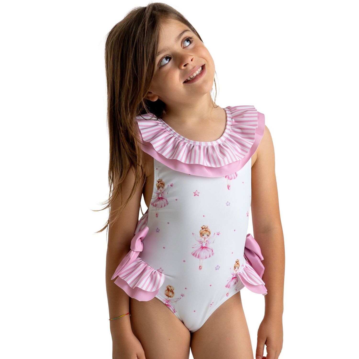 Girls White & Pink Ballerinas Swimsuit, 1, hi-res image number null