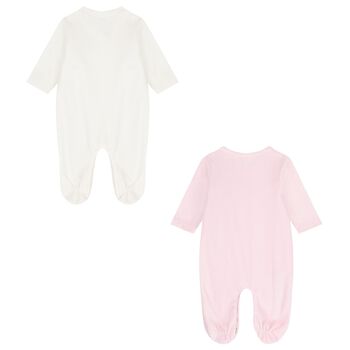 Baby Girls Pink & White Babygrows ( 2 Pack )