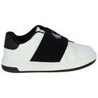 White & Black Logo Trainers, 1, hi-res