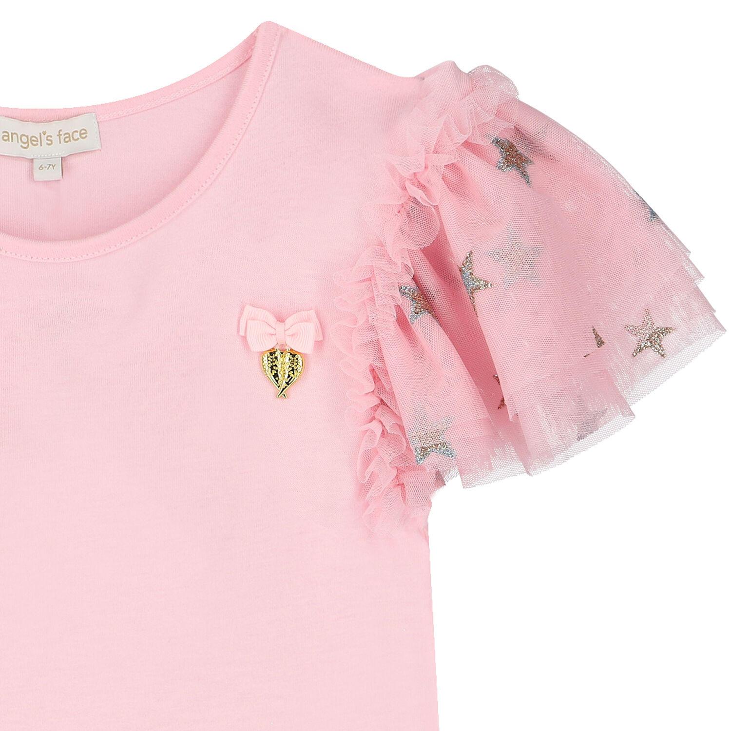 Girls Pink Tulle Sleeve T-Shirt, 1, hi-res image number null