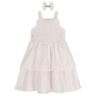 Girls Pink & White Stripe Dress Set, 1, hi-res