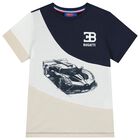 Boys Navy Blue, White & Beige Logo T-Shirt, 1, hi-res