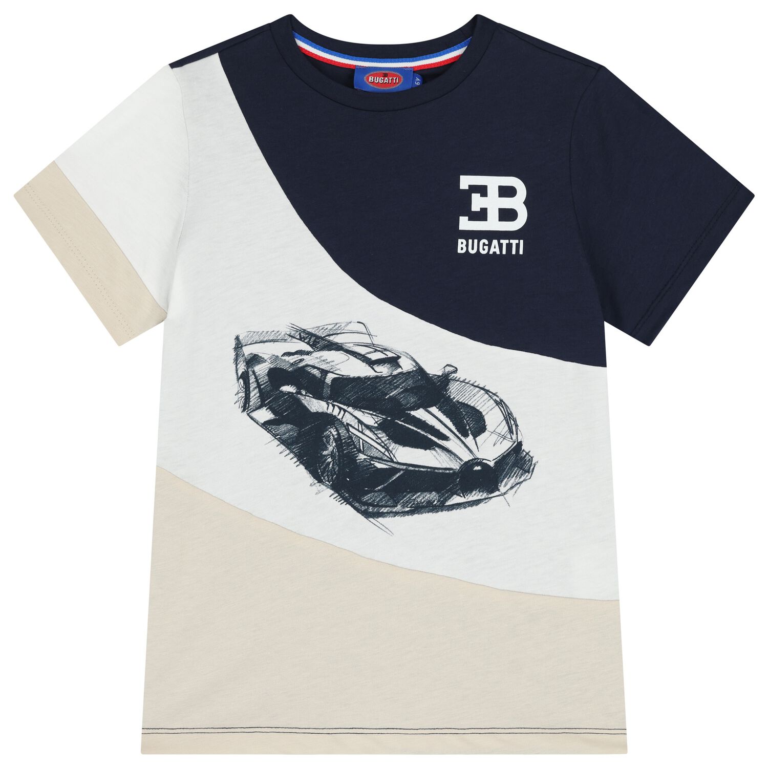 Boys Navy Blue, White & Beige Logo T-Shirt, 1, hi-res