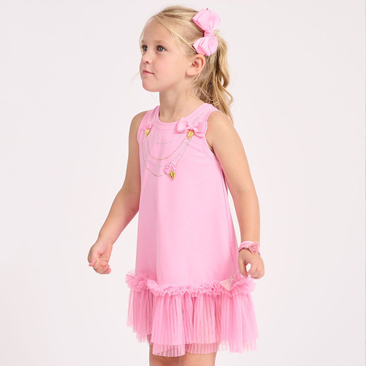 Girls Pink Embellished Tulle Dress, 2, hi-res image number null