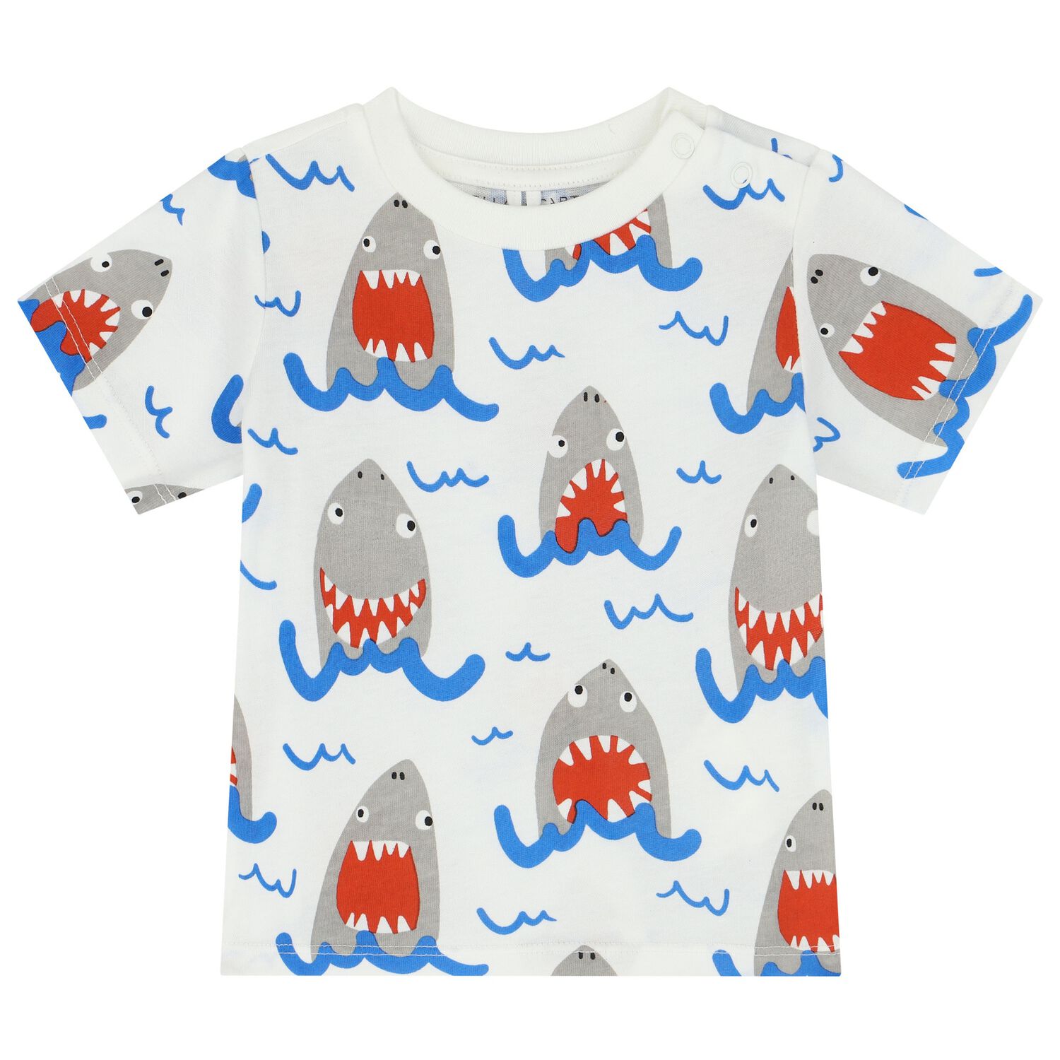 Younger Boys White Shark T-Shirt, 1, hi-res