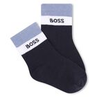 Baby Boys Blue, Grey & Navy Blue Logo Socks ( 3-Pack ), 2, hi-res