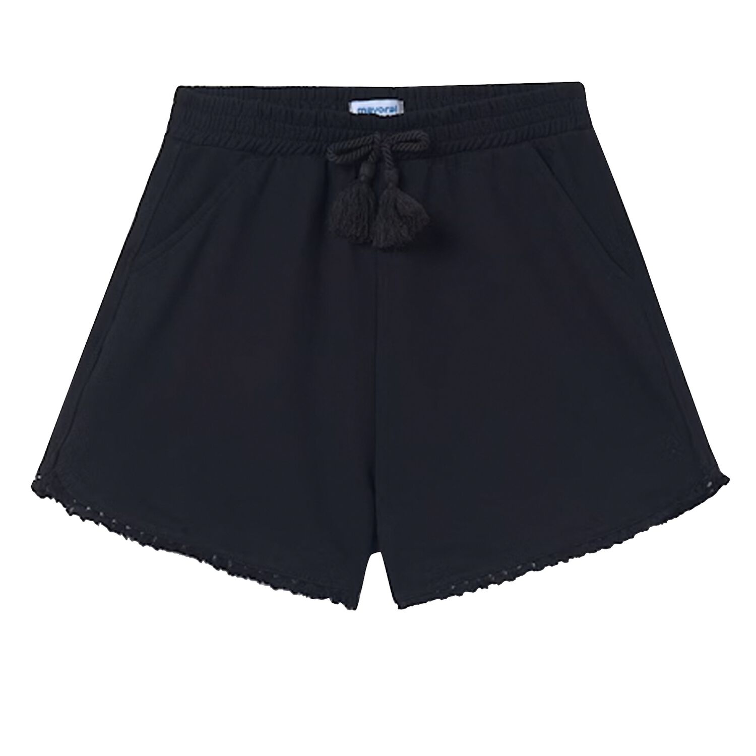Girls Black Fringe Shorts, 3, hi-res