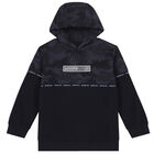 Boys Navy Camouflage Hooded Top, 1, hi-res