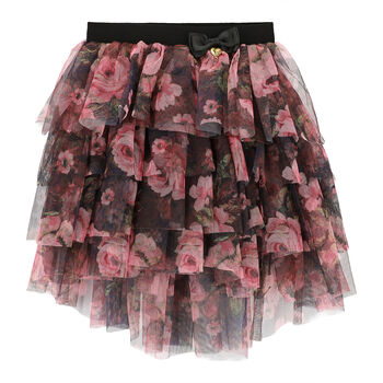 Girls Black & Pink Rose Tulle Skirt