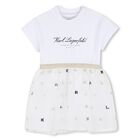 Baby Girls White Logo Tulle Dress, 1, hi-res