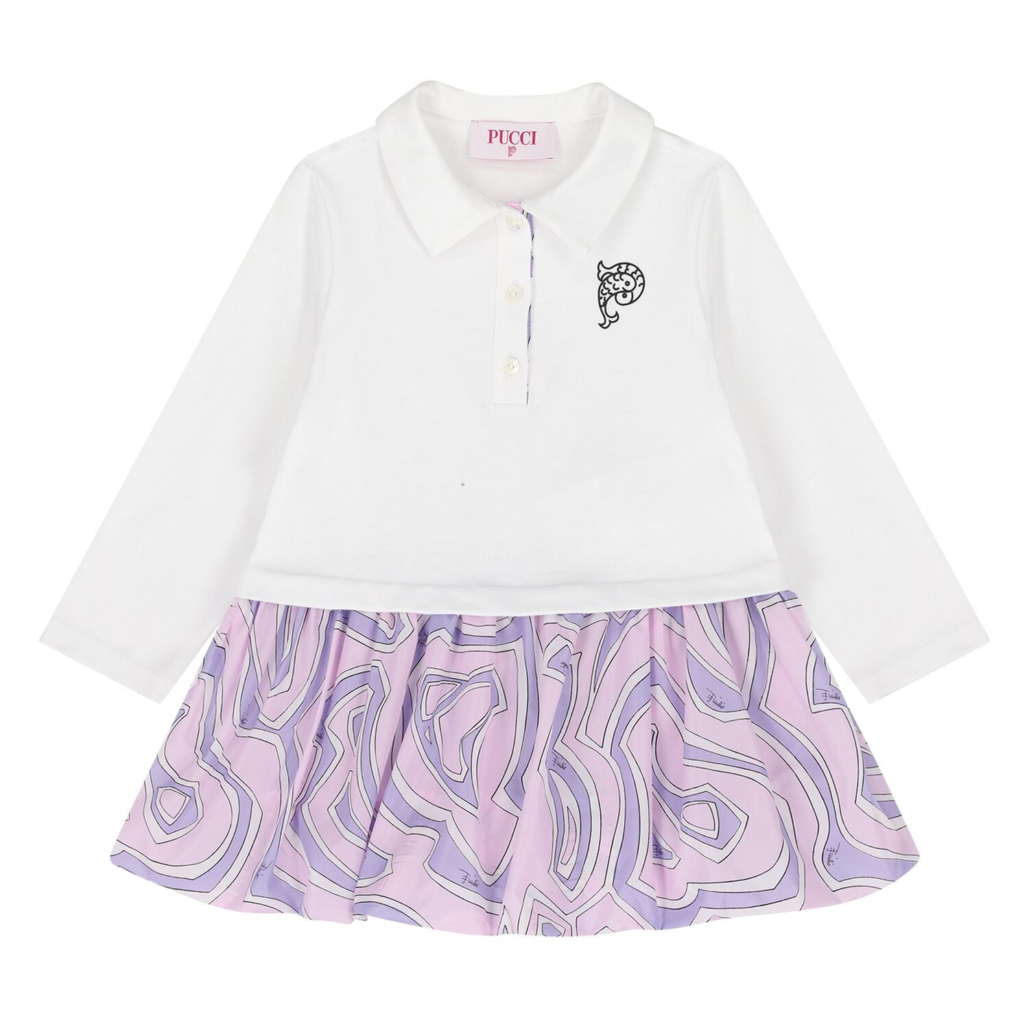 Younger Girls White & Pink Labirinto Dress, 1, hi-res