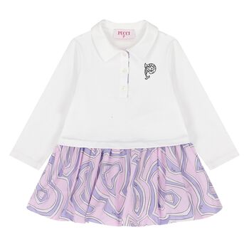 Younger Girls White & Pink Labirinto Dress